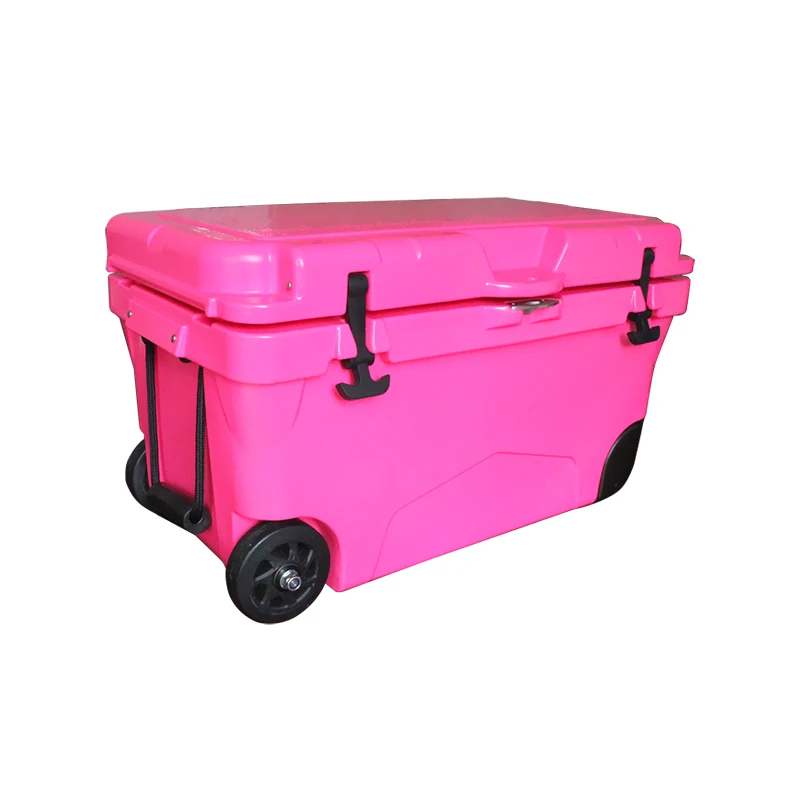 

50QT Ice box Custom Logo Hiking Fishing Camping Hard Cooler Beer Ice Cooler Box Ice Chest nsulated Hard Cooler with wheel, Pink or customized