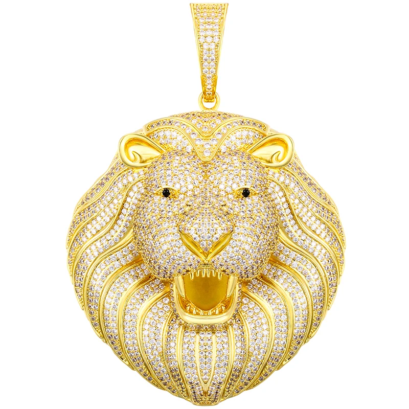

Drop Shipping Iced Out 18K Gold Plated Lion Head Pendant Micro Paved Zircon Lion Pendant Necklace, Silver/gold/rose gold
