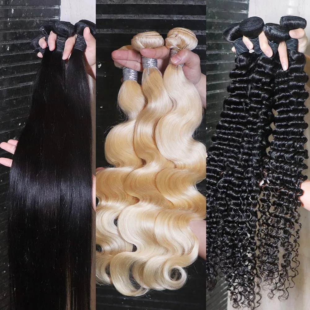

Twin Girls Blonde Wavy Human Hair Weaves 100% Virgin Hair Extensions Brazilian Pelo Humano 613 Hair Body Wave Bundle Wholesale, 613 colors
