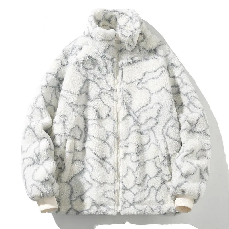 

Outdoor Clothing Sherpa Custom Ink Print Stand-collar Lamb Wool Granular Fleece Jacket