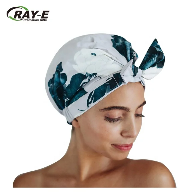
2019 Reusable Luxury Quick-drying Polyester Waterproof Soft Shower Cap Double Layer Nylon Shower Cap for women 