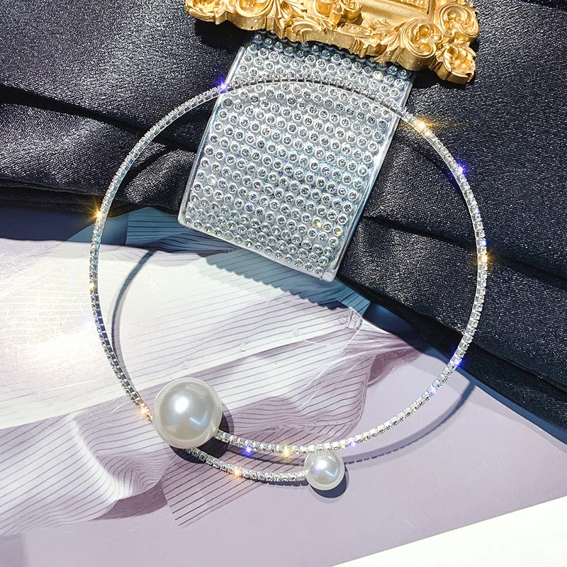 

fashion pearl opening collar cz cubic zirconia tennis necklace women