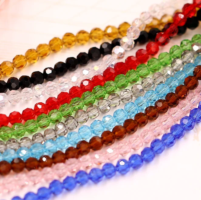 Factory Lowest Price 6mm Round Multicolor Crystal Beads Faceted Glass Beads Strands for Jewelry Making