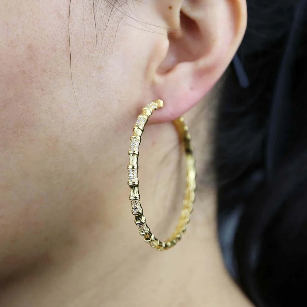 

Super Large Round Hoop earring with gold color plated women lady Fashion cz paved 50mm wedding earring jewelry bulk order