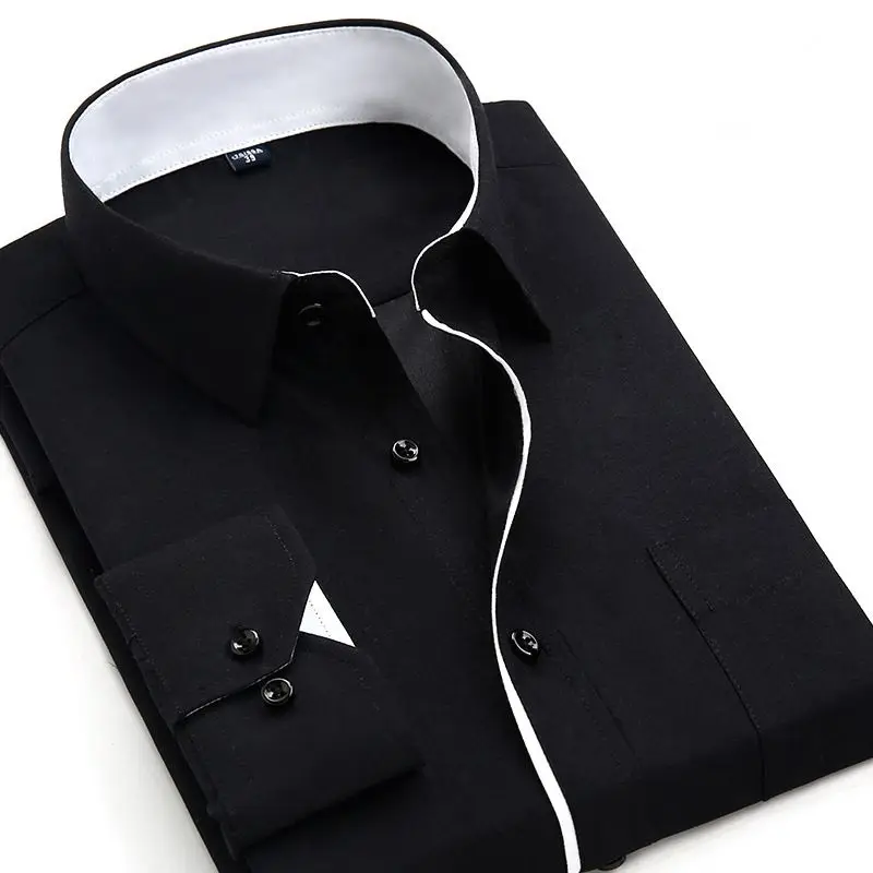 

Men's Collar and Cuff Contrast Slim Fit Long Sleeve Business Formal Shirt, Can custom