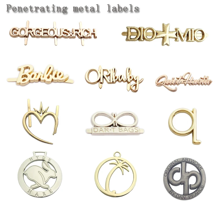 Design bag metal brand tags custom metal logo plate label for handbags