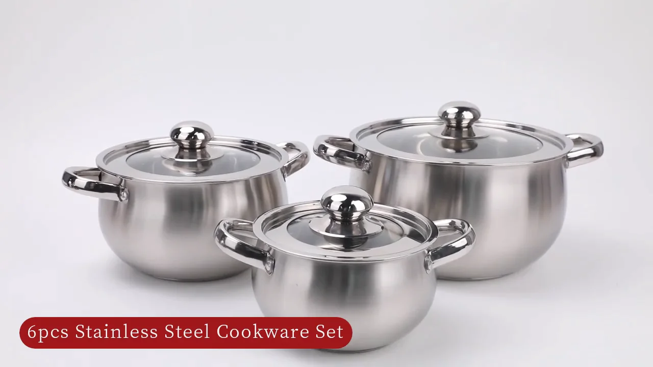 6pcs Induction Bottom Stainless Steel Casserole Pot Set Belly Shape