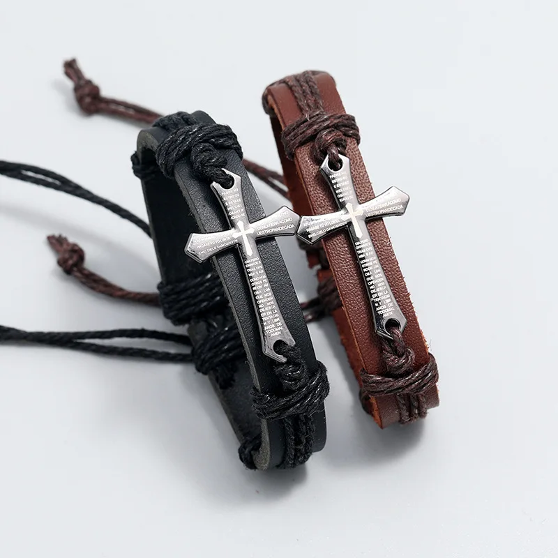 

Simple Woven Cross Leather Bracelet for Men Women Fashion Pull Adjustable Hand Accessories Holiday Gifts