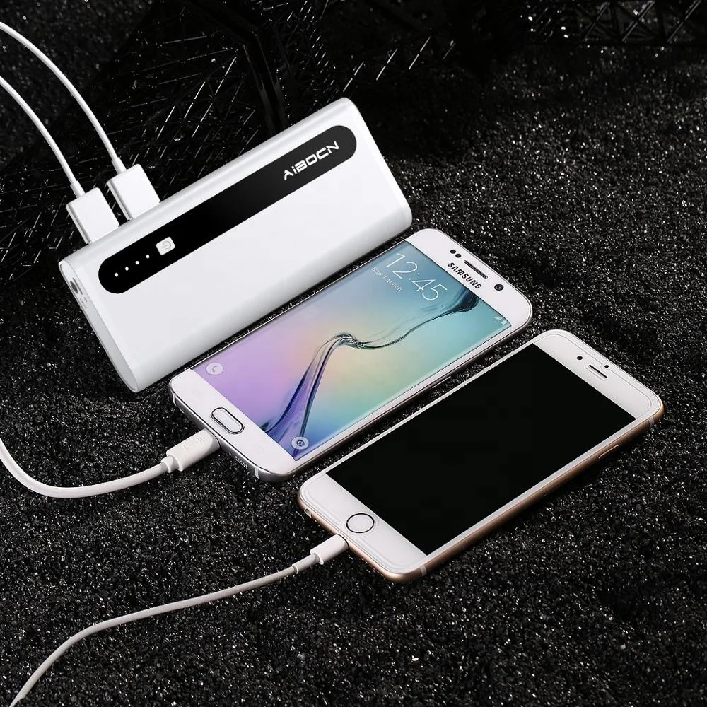 

Dropship Aibocn 10000mAh Mini Portable Power Bank With Flashlight For Mobile And Usb Devices--Black+White