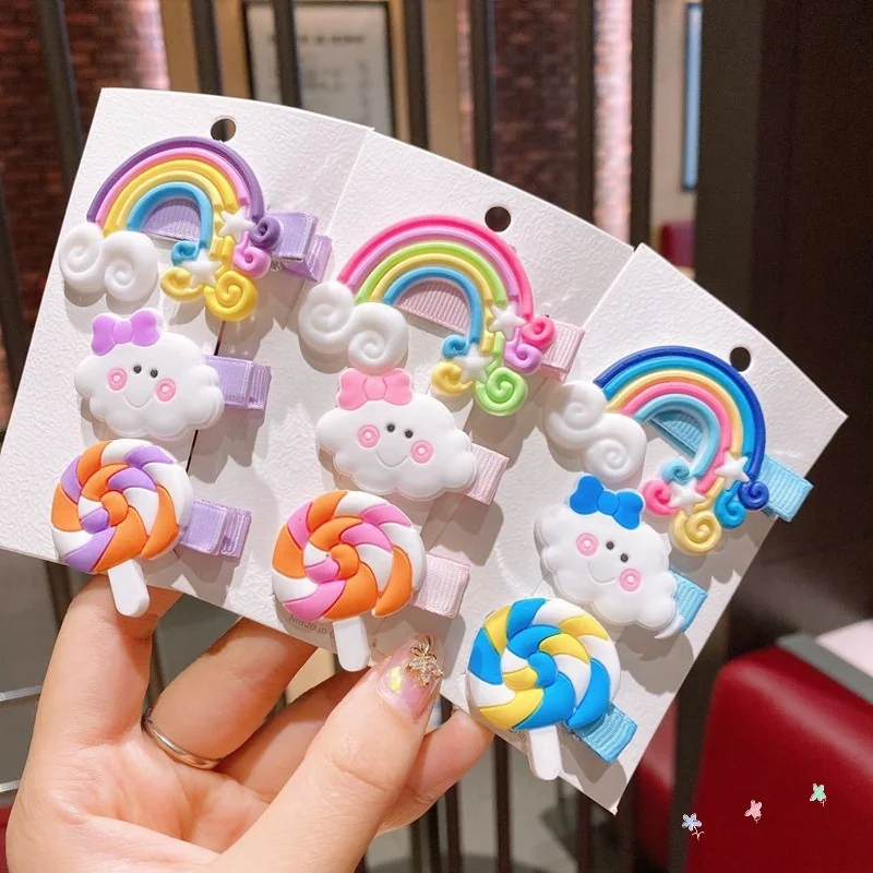 

Children's hairpin set Cute Rainbow Lollipop hairpin Girl's side cloud hair clips