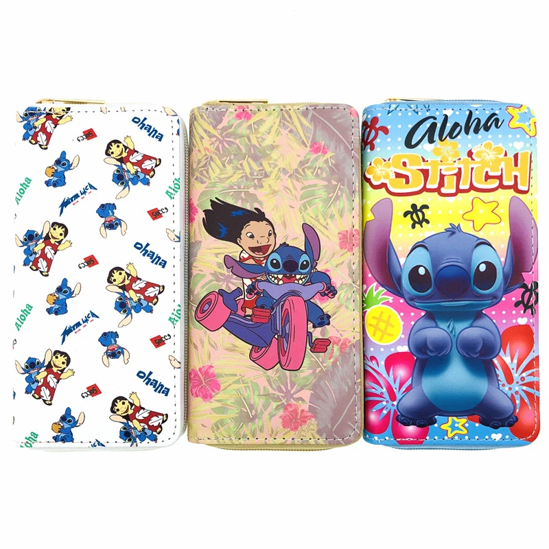 

Professional PU Wallets Supply Zipper Open Cartoon Money Clips Pocket Long Coin Purse Mobile Phone Bag Lilo and Stitch Wallet