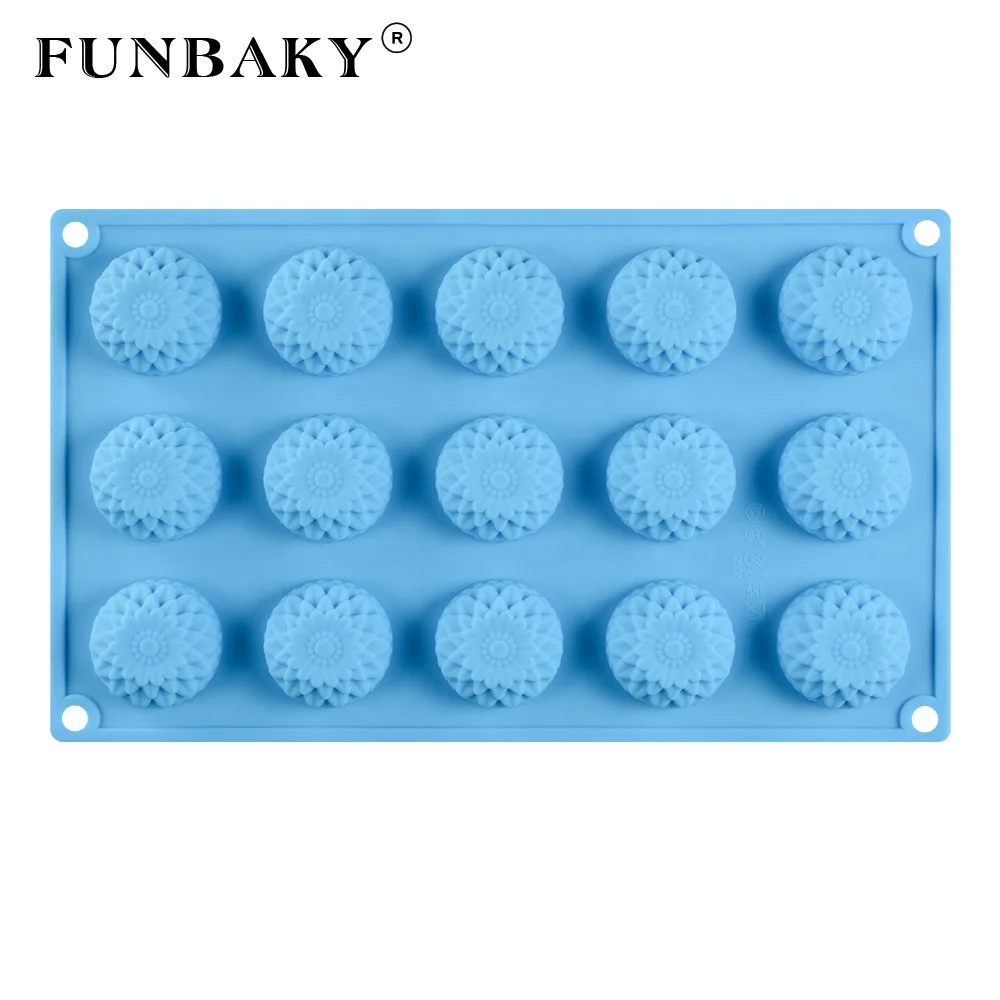 

FUNBAKY JSC2000 Baking mold 15 cavity flowers sunflower shape candy cookies silicone mold chocolate soft sweet making tools, Customized color