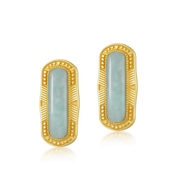 

Wholesale Elegant Women Jewelry New Coming 925 Silver big Gemstone Stud Earring Generous Real Gold Plated Amazonite Earrings