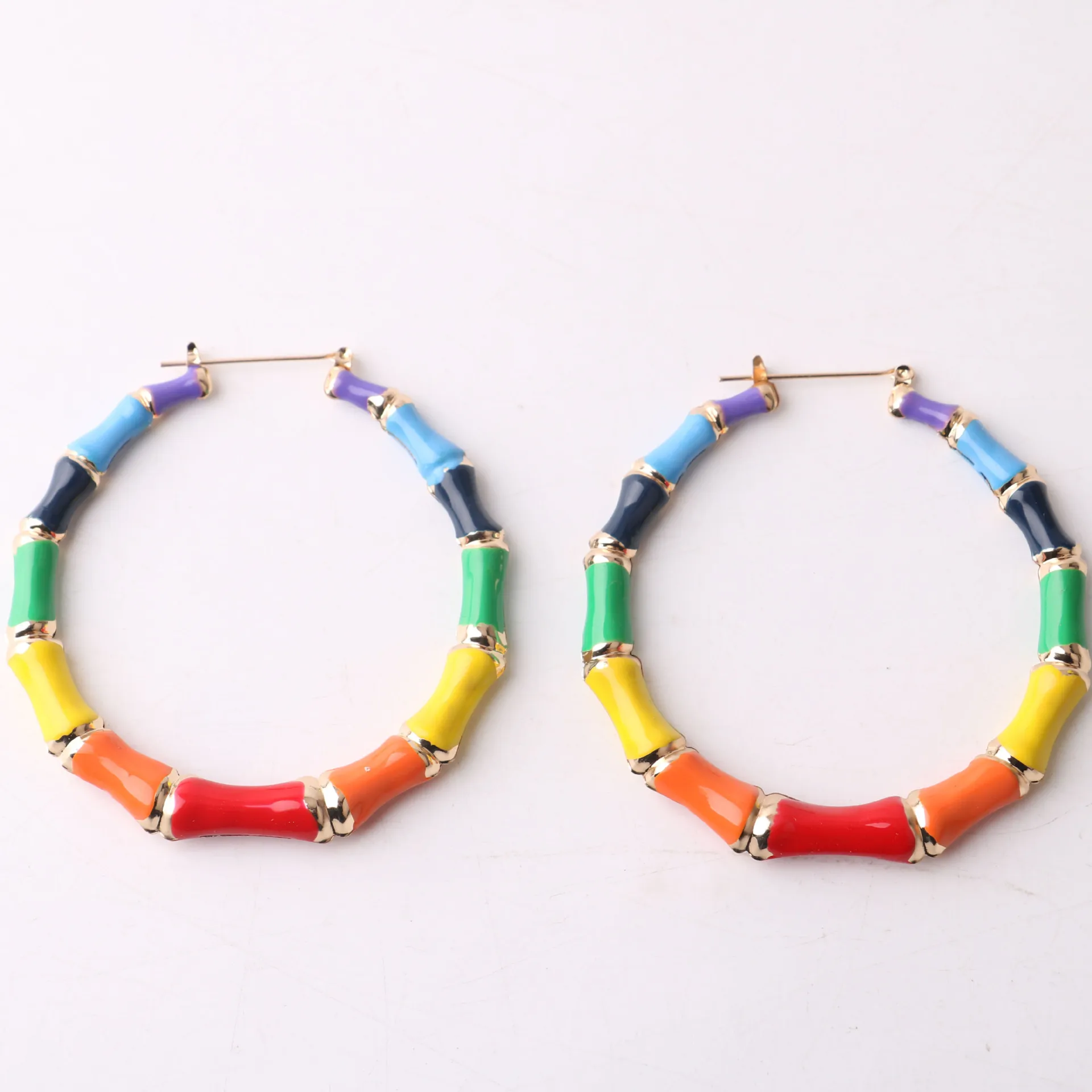 

Wholesale New Punk Personalized Big Hoop Earrings Large Enamel Color Bamboo Earrings For Women, 31 colors to choose