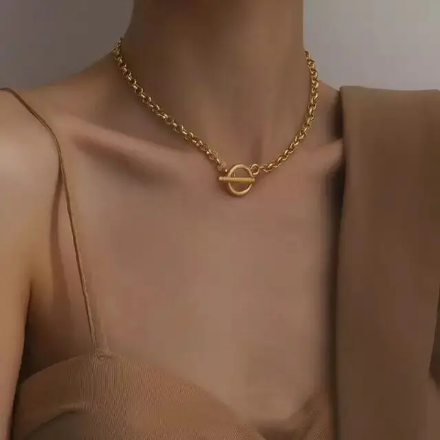 

simple chain jewelry 18k gold plated european women toggle clasp chain choker necklace, Customized
