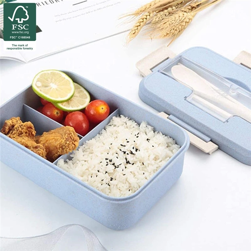 

Factory Direct Customized Portable Folding, 3Compartment Meal Storage Lunch Box with Cutlery for Kids Adult