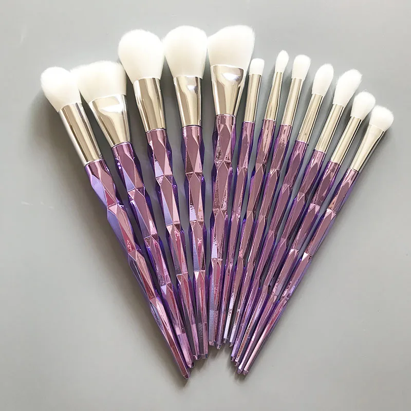 

Wholesale low MOQ 12pcs purple beige diamond makeup brush set synthetic fiber cosmetics make up brushes tools sets, Colorful options