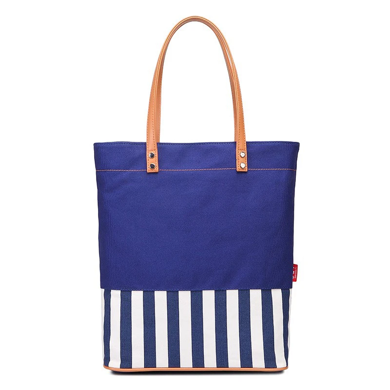 

Guangzhou Canvas Panelled Patchwork Striped Single Shoulder Bags for Women Tote Bag Handbag, Hot pink top,blue striped,navy blue top