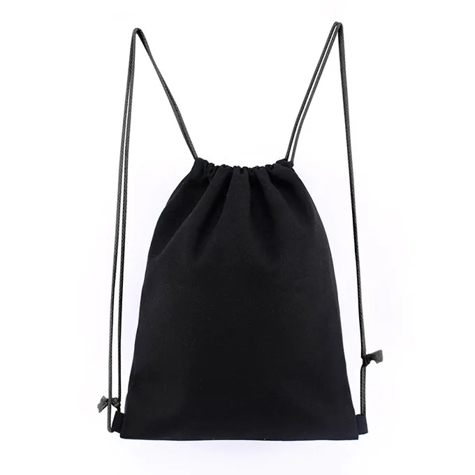 

Promotional Factory price Black Cotton canvas drawstring bag sports gym sack backpack with logo