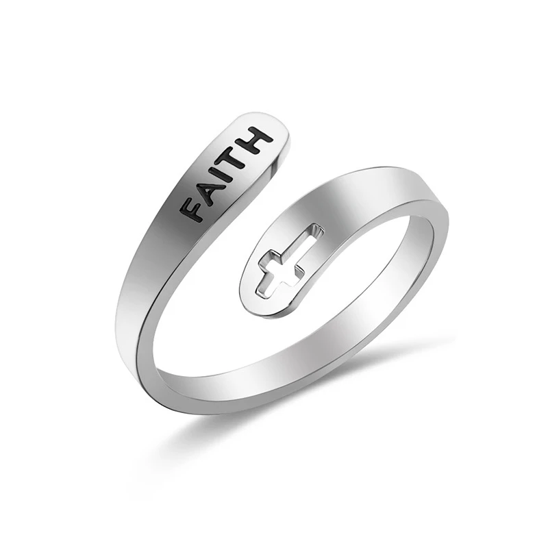 

Personality Open Faith Cross Rings Customize Engraved Stainless Steel rings jewelry women faith ring