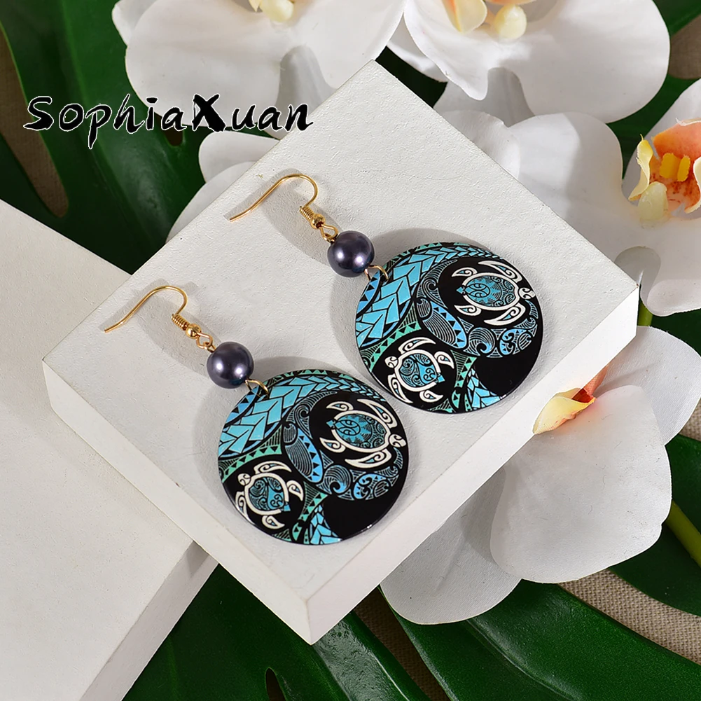 

Sophiaxuan Fashion Trendy Circle Acrylic Drop Accessories Hawaiian Jewelry Earrings Polynesian Earings, Picture shows