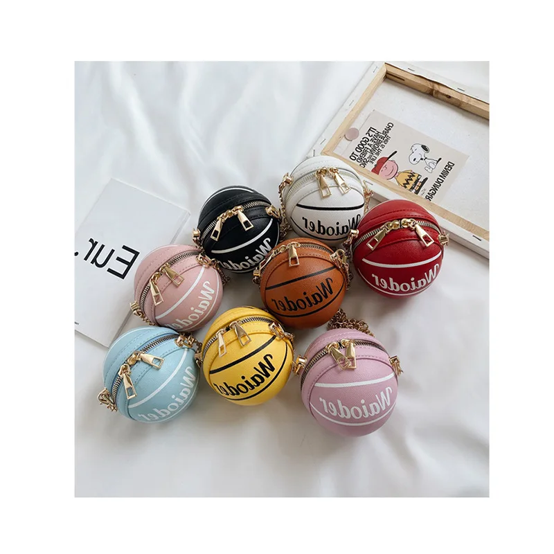 

Women Round Ball Chains Handbags Creative Basketball Bag Designer Fashion Girls Letter Shoulder Crossbody Bag Kids Mini PU Purse, Customized color