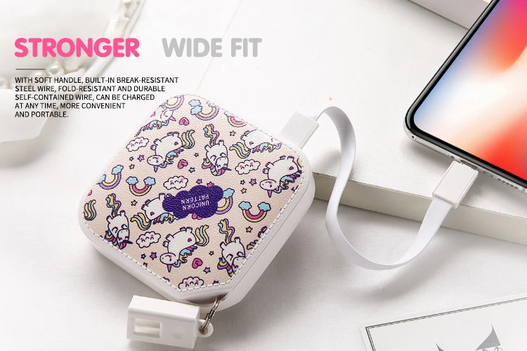 Super Cute Power Bank 10000mAh with Built-in Charging Cable for iPhone Portable Small Cheap Mobile Powerbank - ANKUX.COM