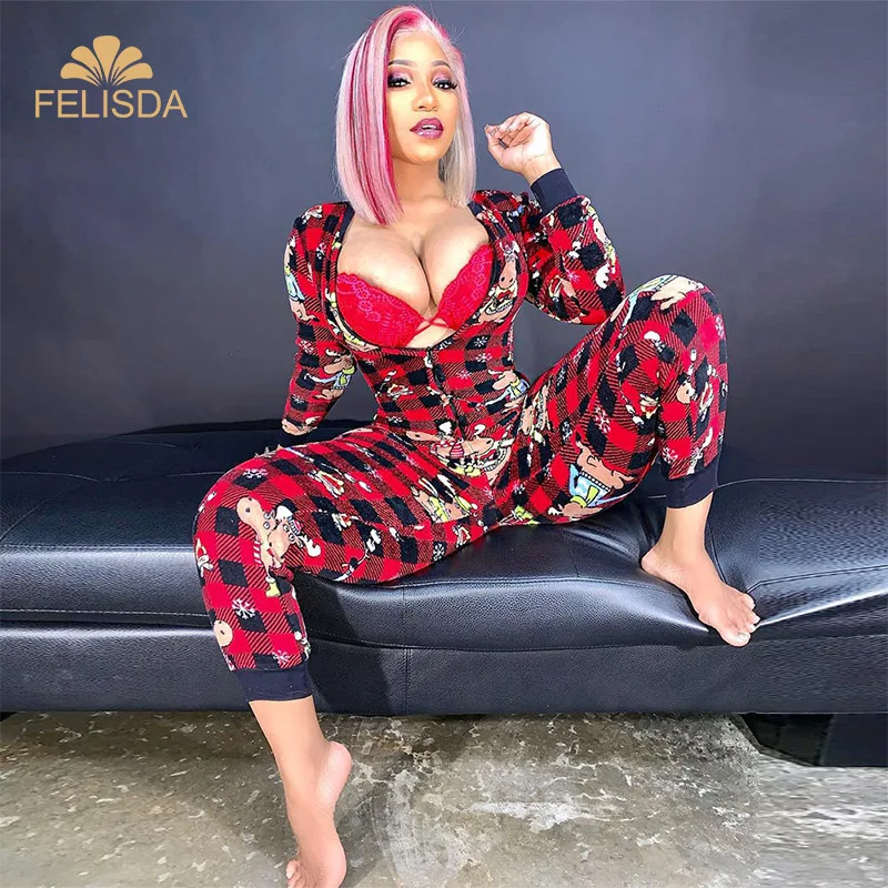 

Sexy Jumpsuits Pajamas Women Print Long Sleeve Sleepwear Cute Nightwear Long Pants Wap Onesie One Piece Jumpsuits 2020