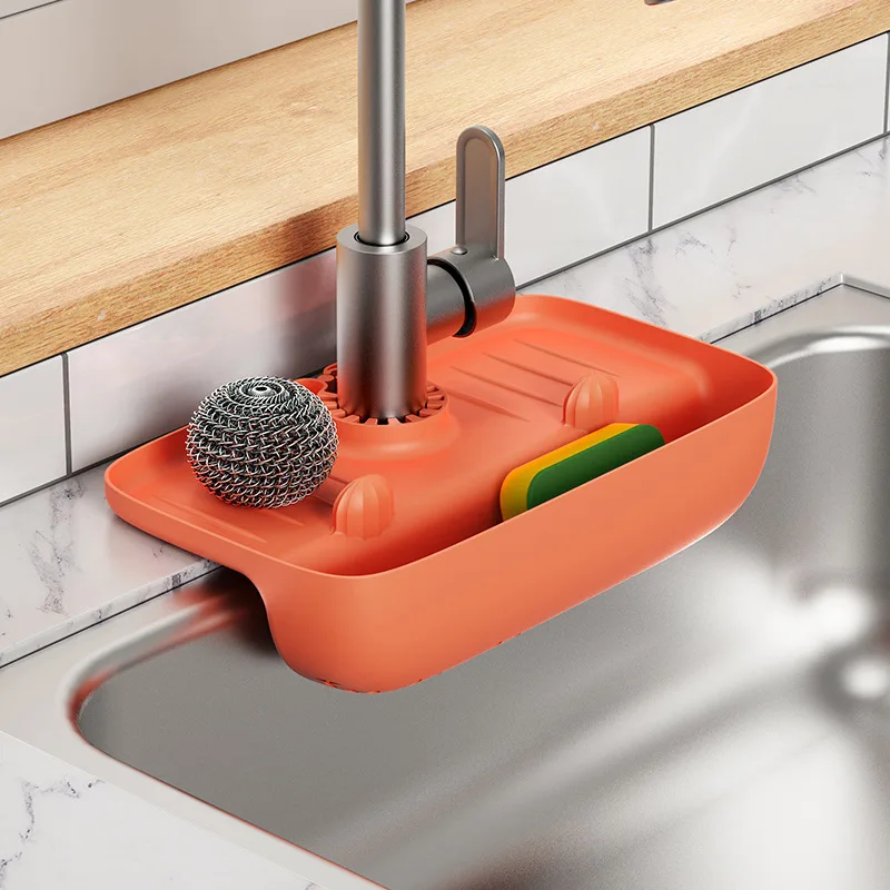 Kitchen Sink Drain Rack Silicone Faucet Mat Sink Shelf Soap Sponge Holder Sink Organizer