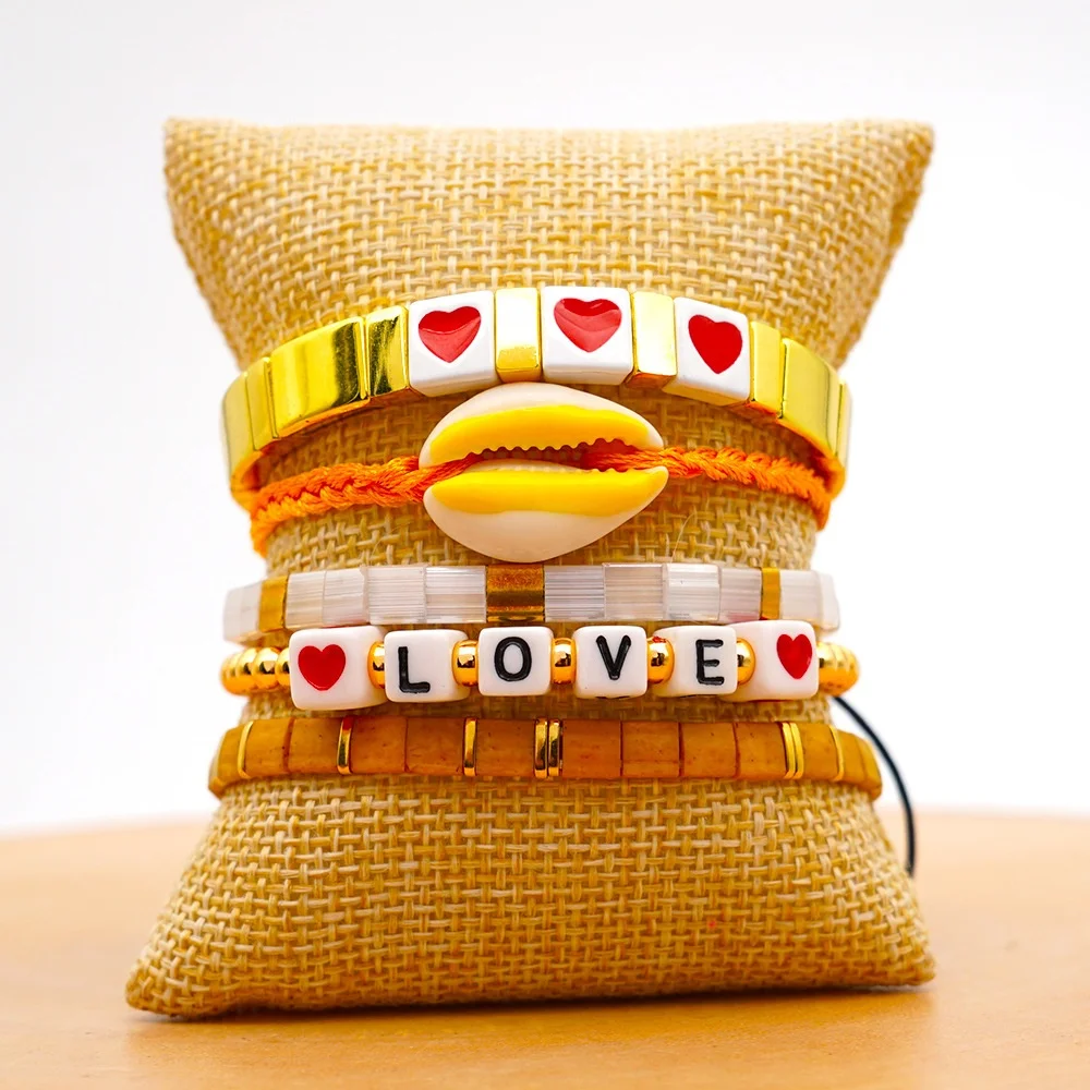 

DIY multilayer Bohemia Handmade Letter Love Enamel Bracelet Customized Rainbow colorful Bracelet miyuki beads bracelets, Picture