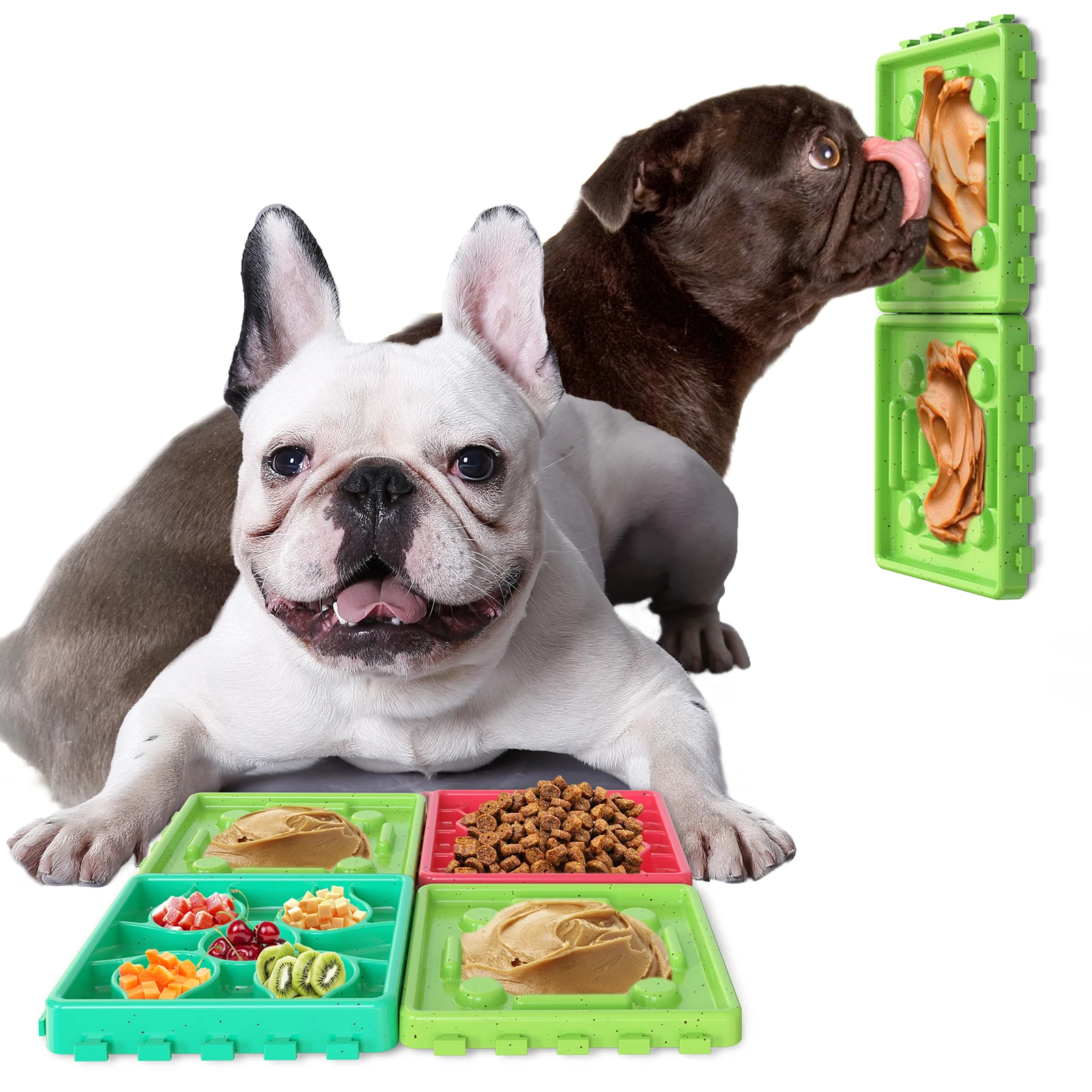 

Training Treat Dispensing 4-pack Interactive Dog Bowls Eat Slow Feeder Pad Licking Mat for Boredom Anxiety Reduction, Picture shows