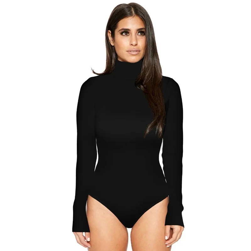 

2020 Wholesale Sexy Female Clothing Turtleneck Long Sleeve Black Fashion Bodysuit For Womens, Black,white,blue,burgundy,ect. & customized