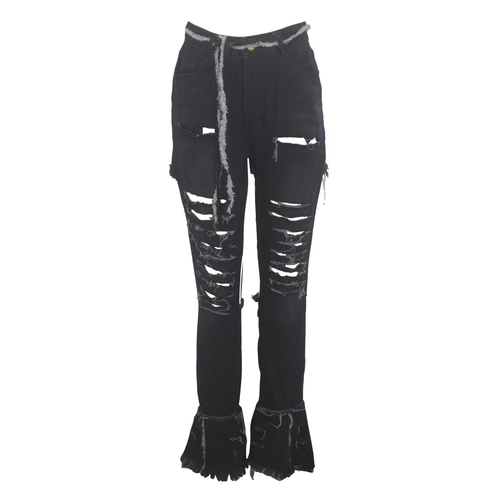 

Amazon hot selling colorful ripped Denim jeans flare woman