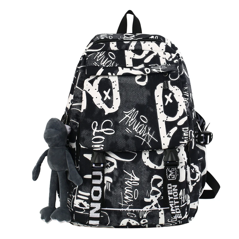 

2021 new camouflage graffiti female and male couple large-capacity college student sports leisure bag backpacks, Alphabet black,alphabet white,camouflage yellow,square white