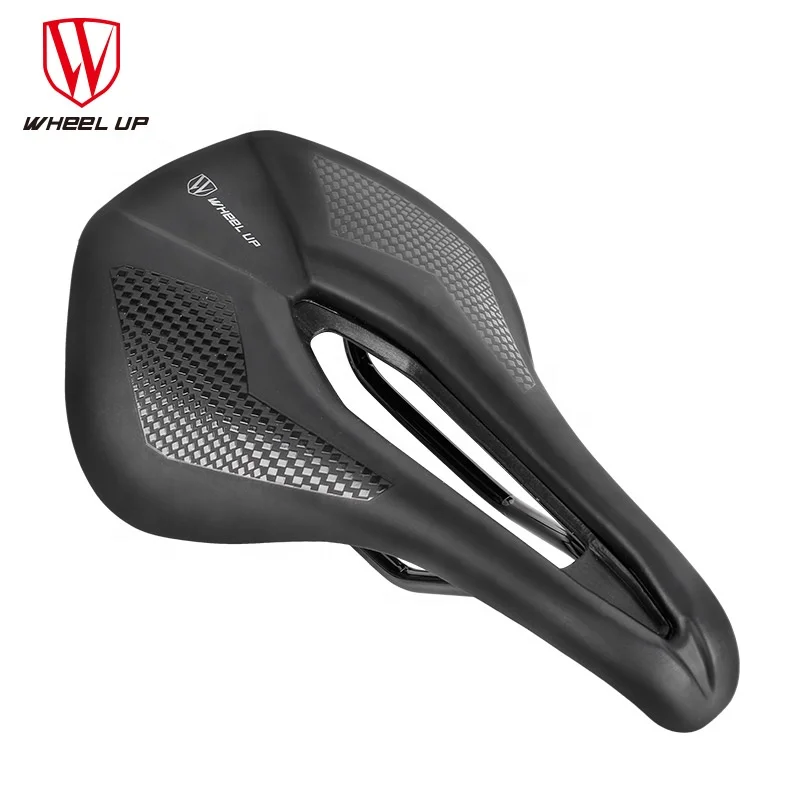 

WHEEL UP Bicycle Saddle Breathable Hollow Leather Road Cycle Seats Short Nose Bike Seat, Black