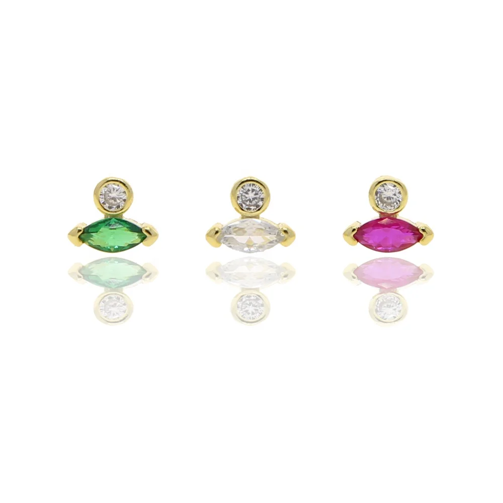 

New arrived green red white cz paved eye shape rainboe crystal paved real 925 sterling silver stud earrings wholesale