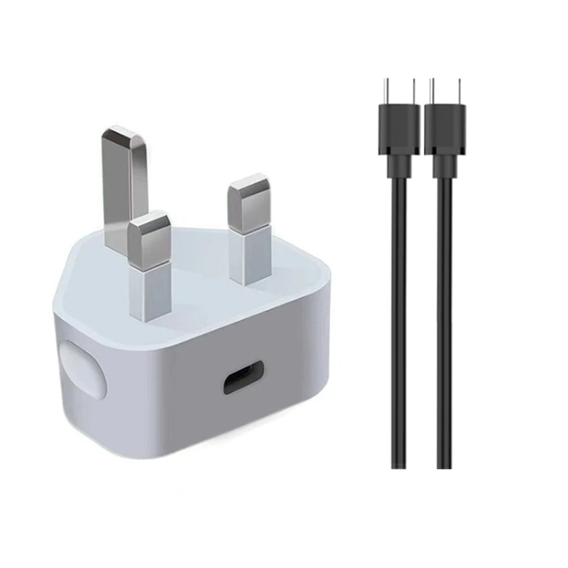 

UK PD Mobile Phone Charger 1 Single Port USB C Charger Type-C Fast 20W Wall Charger With Data Cable
