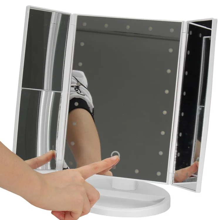 

GESSW002 Tri-fold desktop touch sensor lighted led vanity makeup mirror with 3X/2X/1X Magnification