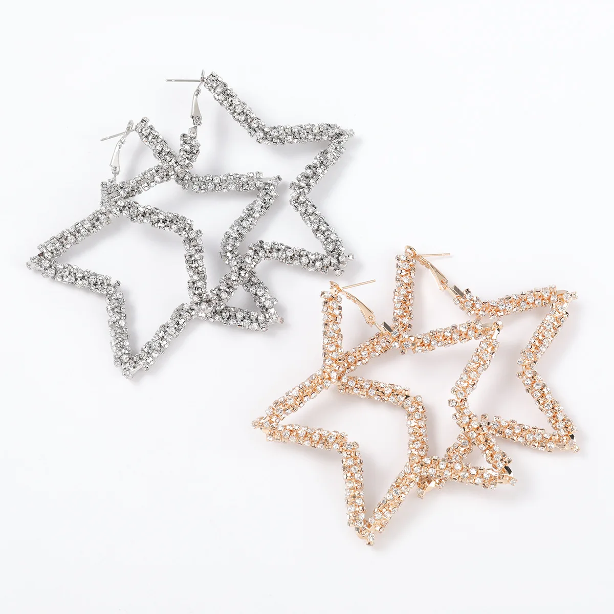 

Cute Jewelry Shiny Rhinestone Pentagram Star Drop Earrings Crystal Rhinestone Hollow Star Dangle Earrings