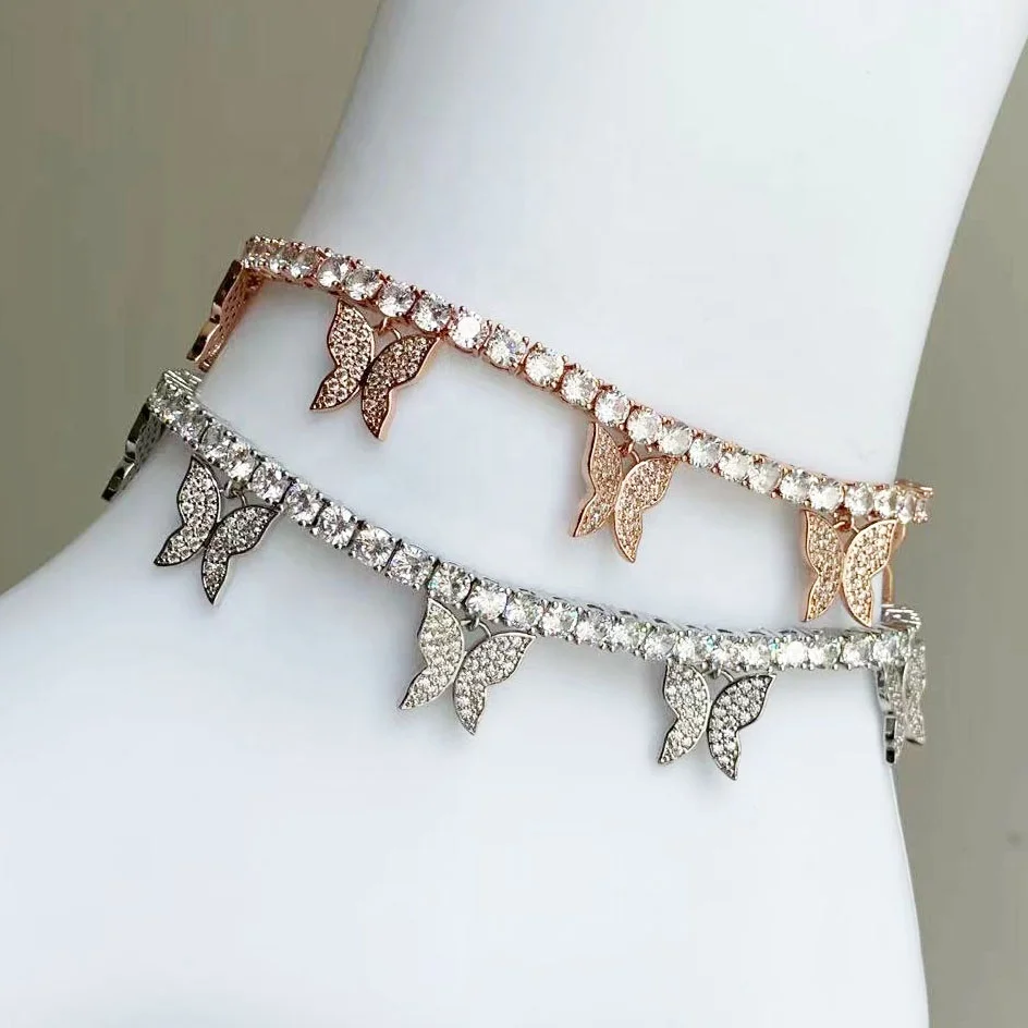 

Hip Hop Wholesale Women Crystal Diamond Butterfly Tennis Anklets