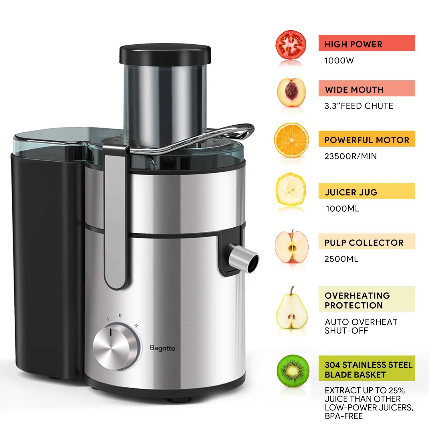 Bagotte Db002 800w High Juice Yield Easy Cleaning Pineapple Household