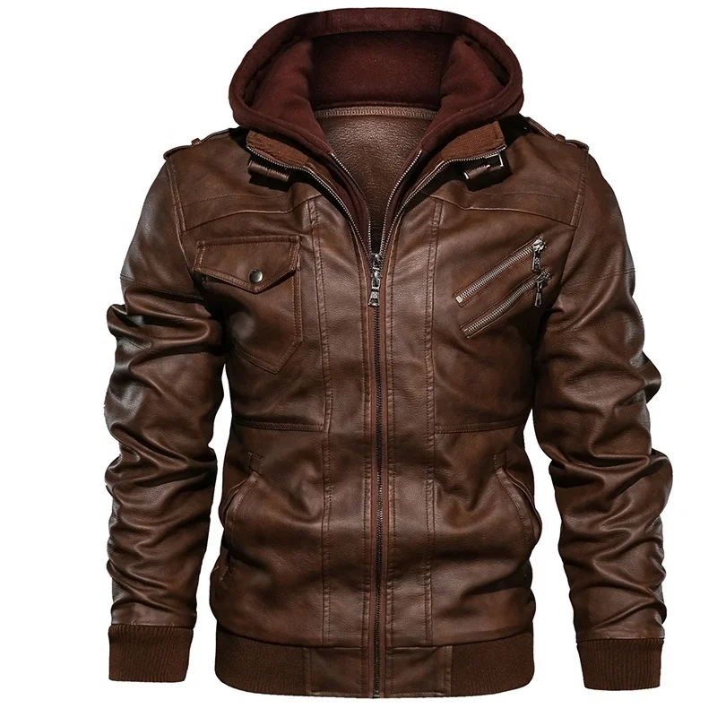 

Wholesale Custom Outerwear Coat Fashion Vintage Racer Motorcycle PU Faux Leather Jackets for Men, Black, brown