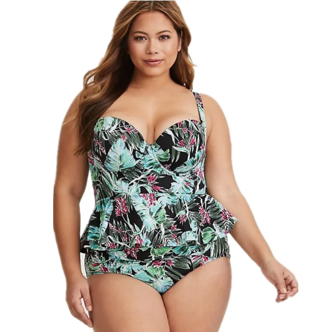 

New design wholesale hot selling swimsuits sexy swimwear plus size women two pieces, Black, floral, painted