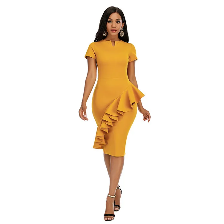 

2021 Fashion Worsted Fabric Knee Length Short Sleeve Fall Pakaian Wanita Women Casual Dresses, Customized color