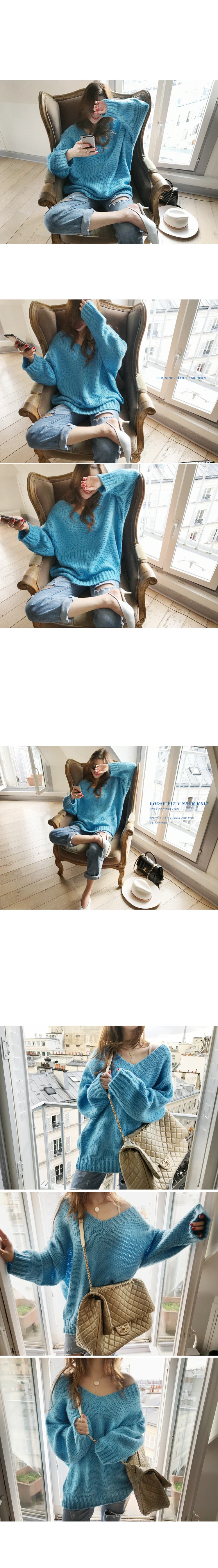3 Colors Ivory & Green & Blue Mohair Knitting Jumper Autumn Korean Hollow Out V-neck Pullover Sweater For Women C9N518B