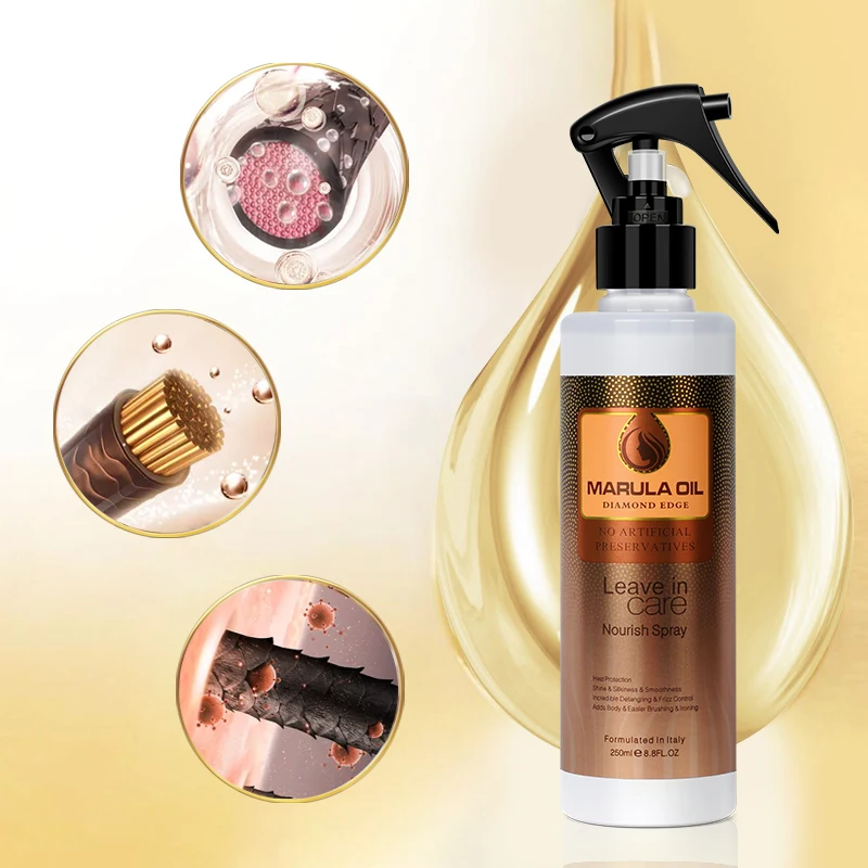 

Marula Oil OEM Hair Moisture Spray Moisturizer Treatment for Dry Damaged Hair and itchy Scalp 250ml
