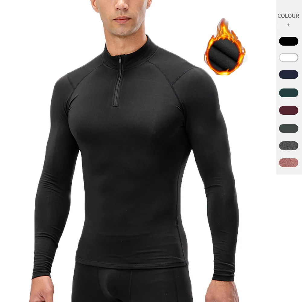 Lightweight Velvet Basketball Football Training Sportswear Thermal Long Compression Tight Baselayer Top Windproof Winter Fitness