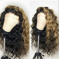 

2019 popular 100% human hair wig ombre blonde long water wavy wigs for black women lace front wigs with baby hair