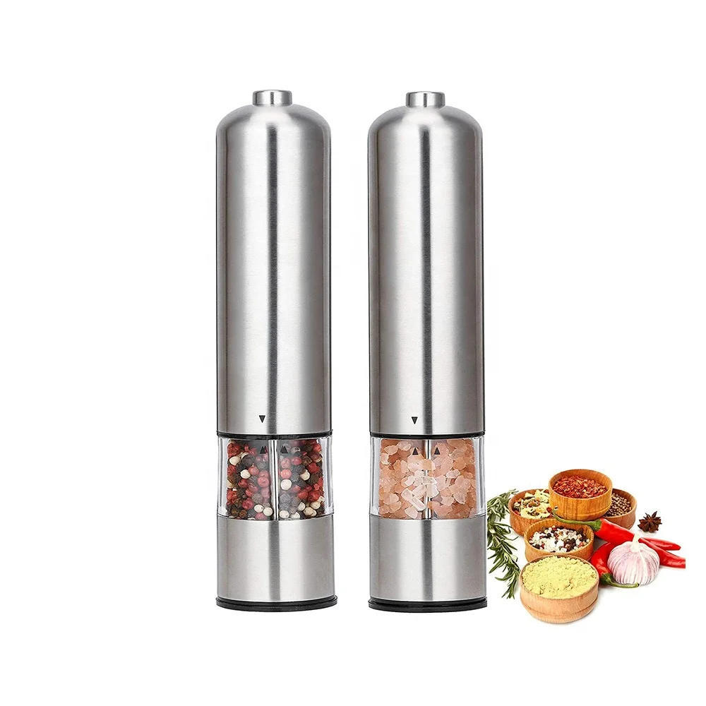 

Electric Stainless steel Battery Operated Automatic Salt and Pepper Grinder With LED Light, Silver