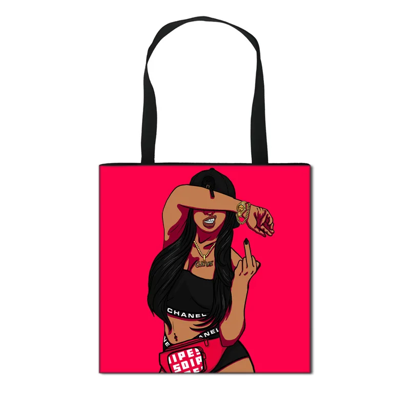 

Heavy Duty Sac De Femmes Black Art Africa Girl Printing Tote Bags Shopping Bag Handle for Women, As pictures or customized